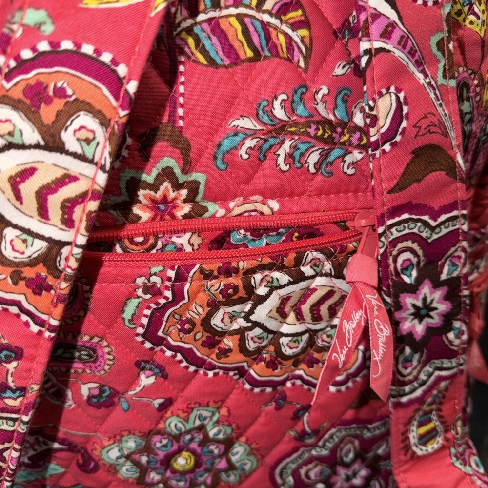 Vera Bradley Call Me Coral Quilted Back Pack Purse 6 Pockets School Bag 12" X 9" - Picture 4 of 8